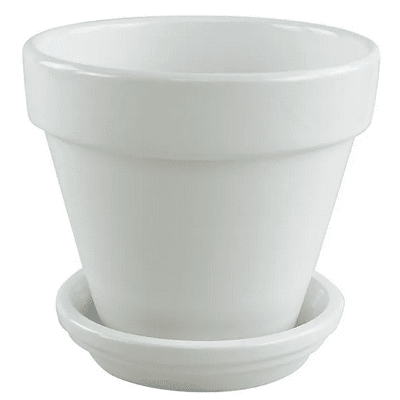 Mini Ceramic Pot   Saucer - 2 3/4" x 2 3/4"- White