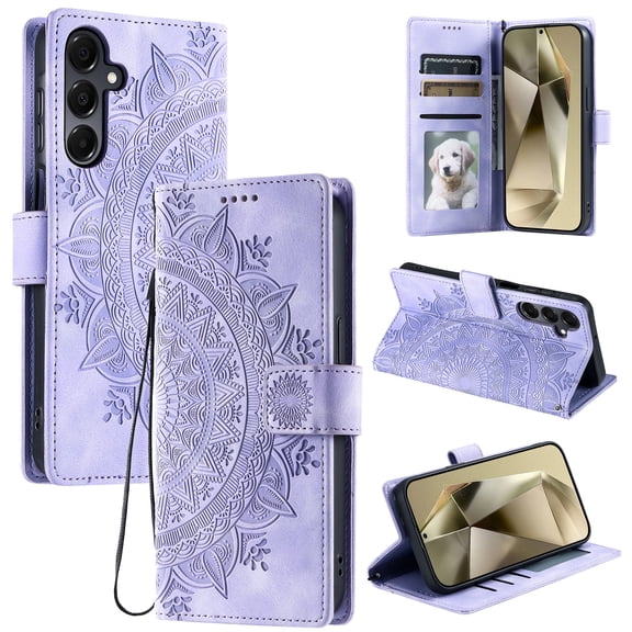Allytechgroup Case for Samsung Galaxy A37 with Wrist Strap, Bulit-in Card Holder Flip Wallet PU Leather Case Anti-Fingerprint Non-Slip Shockproof Protective Back Cover for Women Girls, Purple