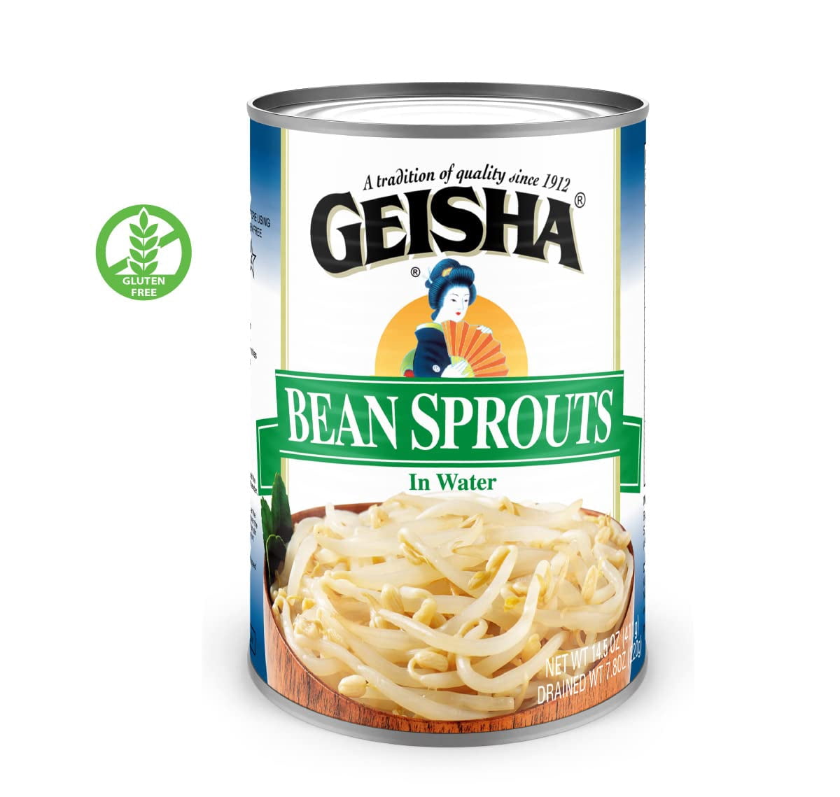 GEISHA Bean Sprouts In Water 14.5OZ. (Pack of 12), Bean Sprouts | Kosher Certified － No Transfat － Gluten Free－Less than 100 Calories per Container － Ready to Eat －Long Selling Item