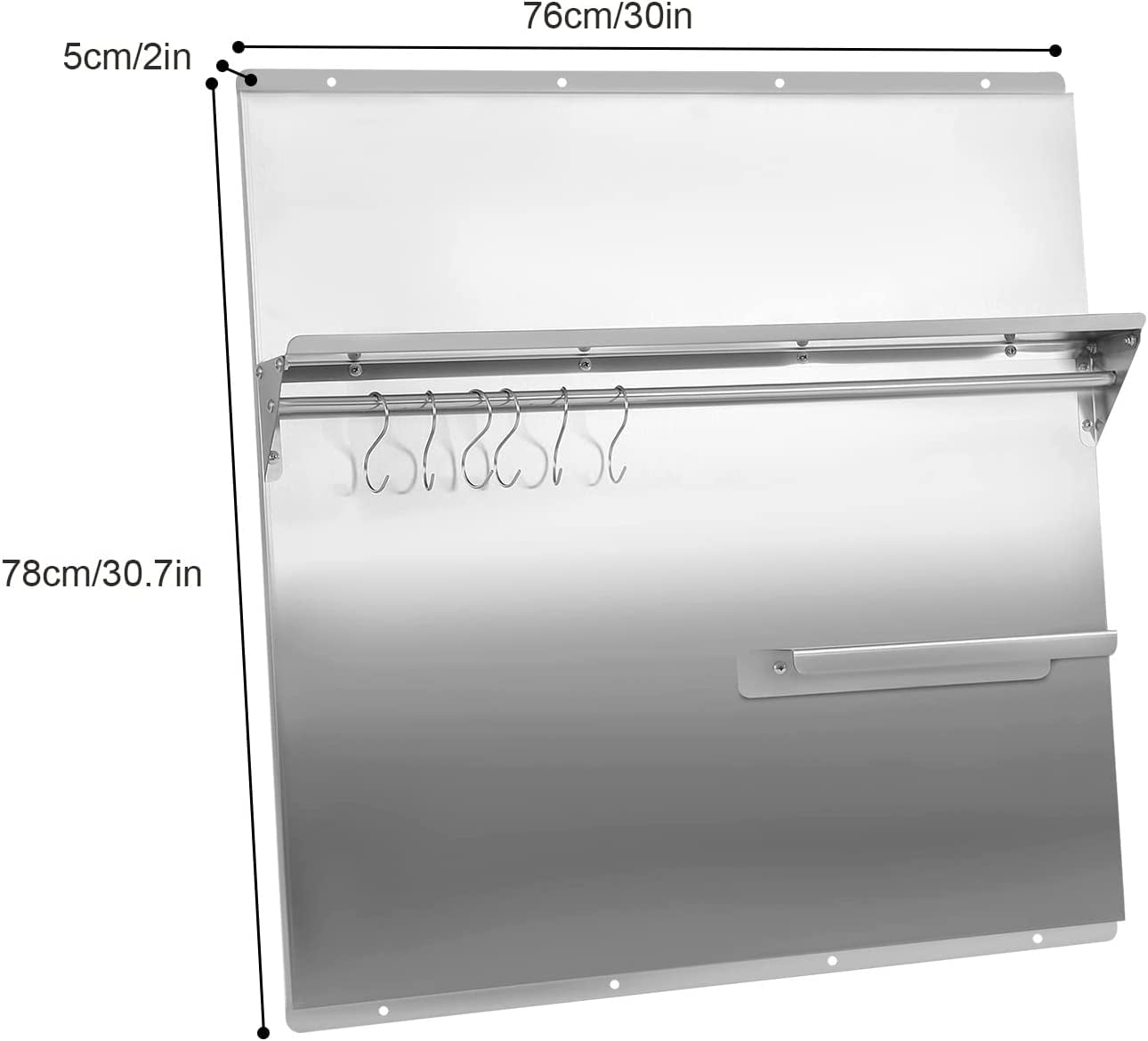 Miumaeov 30"x30.7 inch Stainless Steel Kitchen Backsplash Range Hood Wall Shield 6 Hooks