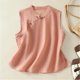 thumbnail image 2 of Vestidos Casuales Para Mujer, Blusas De Mujer De Moda Camiseta sin mangas con cuello alto y botones de lino sintético para mujer, color liso, 2 of 9