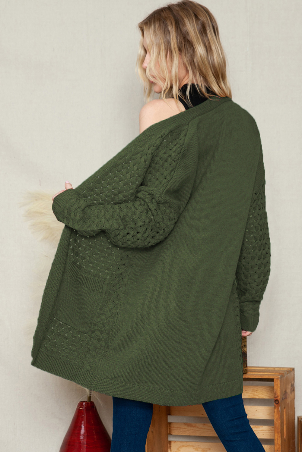 SHEWIN Women's Oversized Cable Knit Cardigan, Long Sleeve photo 2