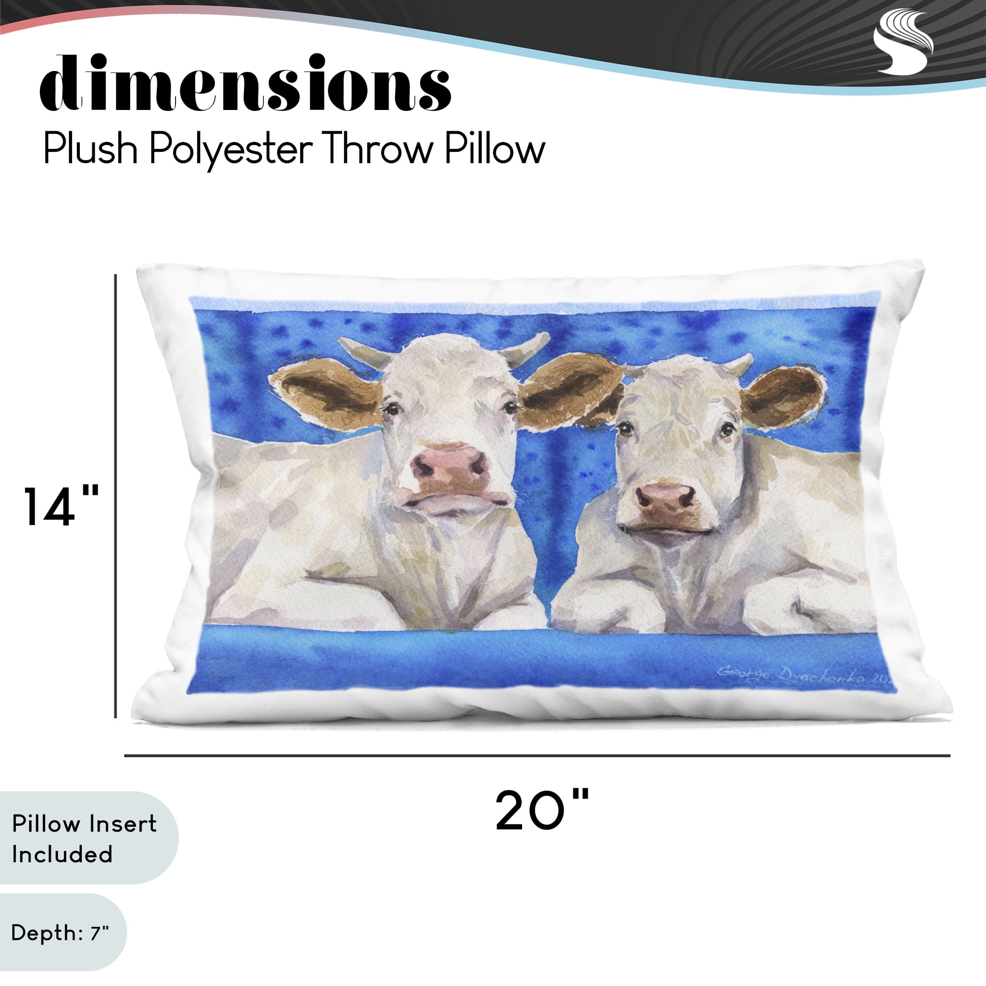 Stupell Industries White Cows on Blue Sofa Decorative Printed Throw Pillow, design by George Dyachenko