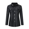 thumbnail image 4 of Faux Leather Jacket PU Snap Button Down Shirt Shacket Long Sleeve Motorcycle Fashion Jacket Tops, 4 of 5