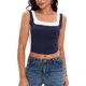 thumbnail image 2 of ATHLECHIC Camisetas sin mangas de cuello cuadrado para mujer, crop, de verano, en bloques de color, XS, azul oscuro, 2 of 5