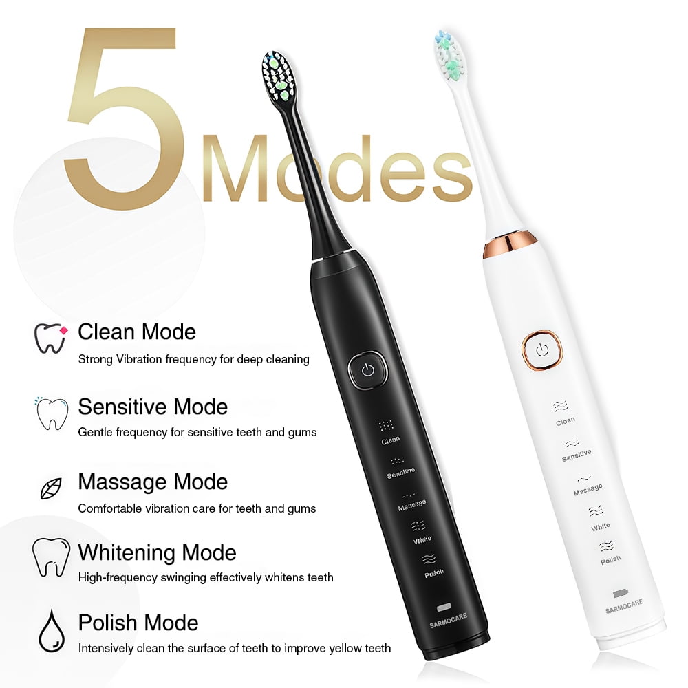 Flaremore Sonic Electric Toothbrush for Adults and Teen,Rechargeable Travel Toothbrush with 8 Brush Heads & Travel Case, Smart Timer,5 Modes,2-Hour Fast Charge Last 20 Days,White