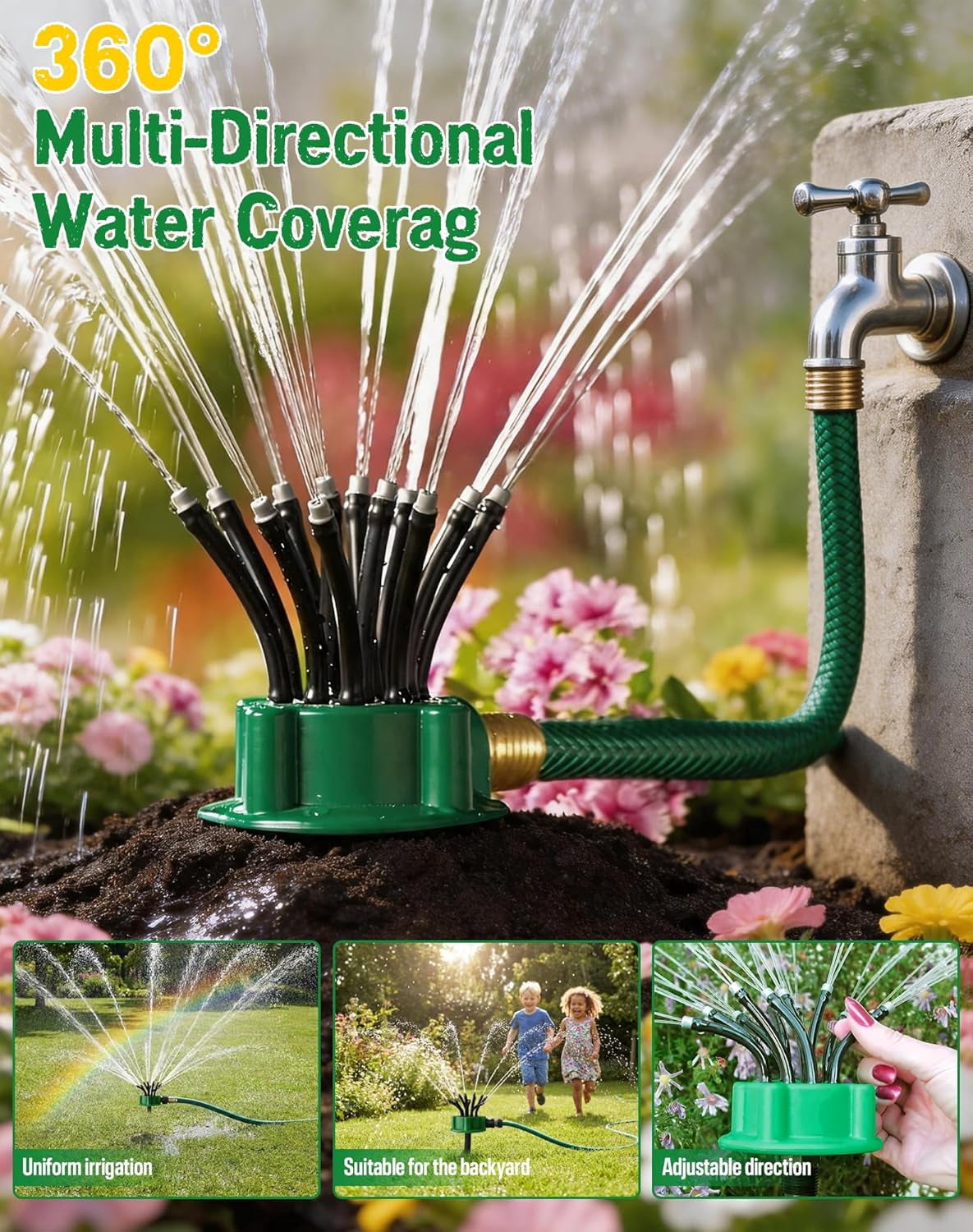 360° Coverage Precision Garden Irrigation Sprinkler, Sprinklers for Yard, Lawn Sprinkler Large Area Coverage, Multi-Adjustable Flex Design Above Ground Irrigation Garden Sprinkler System