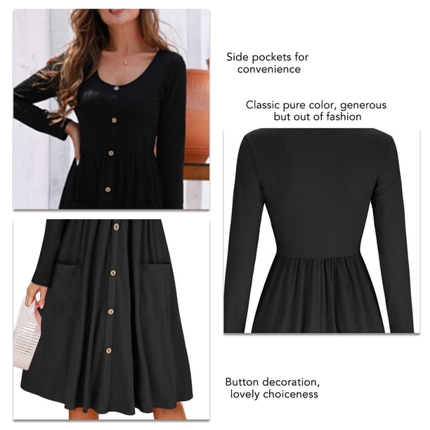 Vestido Informal con Escote en V para Mujer Tapeta con Botones Elegante Túnica de Manga Larga Vestidos Informales con Volantes hasta la Rodilla Y Bolsillos ANGGREK Otros