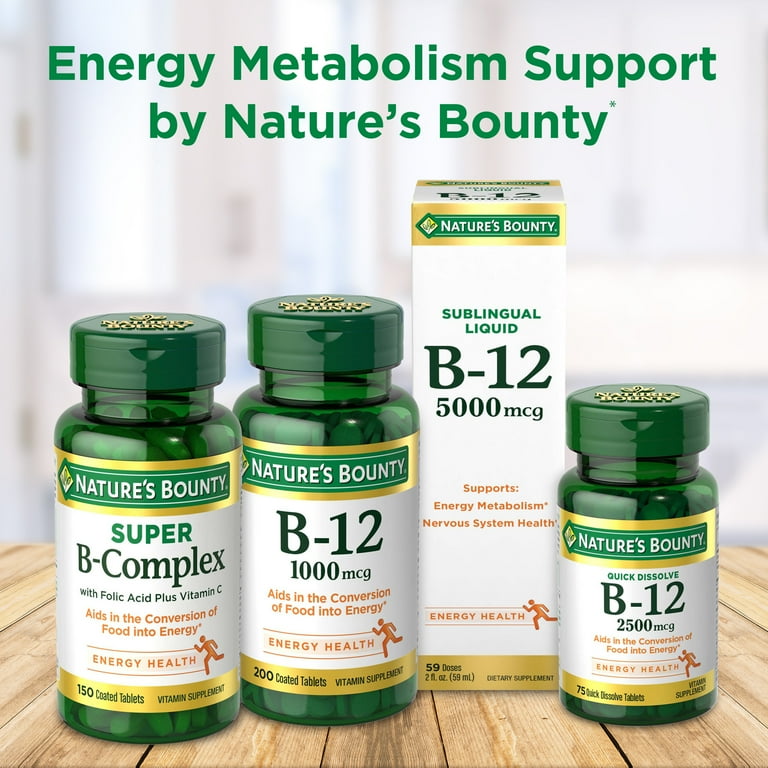 Nature's Bounty Quick Dissolve Vitamin B12 5000 mcg Tablets, Energy  Metabolism Support, 40 Ct - Walmart.com
