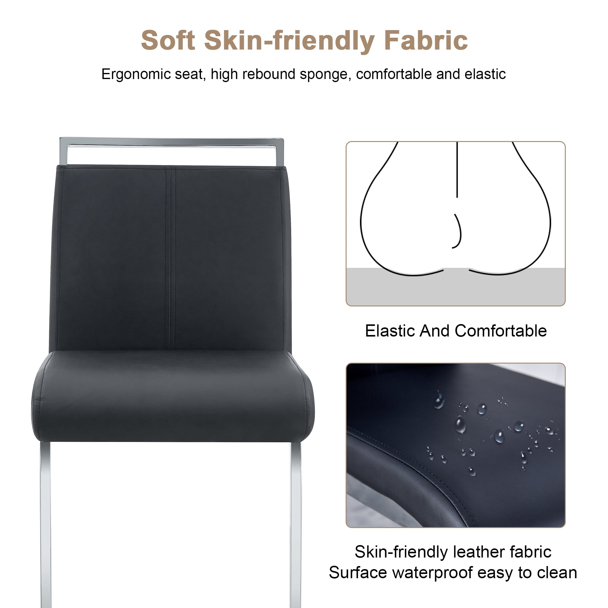 Bar Stools Set of 6, PU Leather Bar Stools 42.5 Inch High with C-Shaped Silver Metal Legs, Counter Height Stools for Kitchen Island, Home Bar, Dining Room and Terrace, Modern Bar Chairs