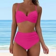 thumbnail image 2 of Huesdet Womens High Waisted Bikini Sets Criss Cross Two Piece Swimsuits Color Block Full Coverage Bathing Suits(Hot Pink,S), 2 of 7
