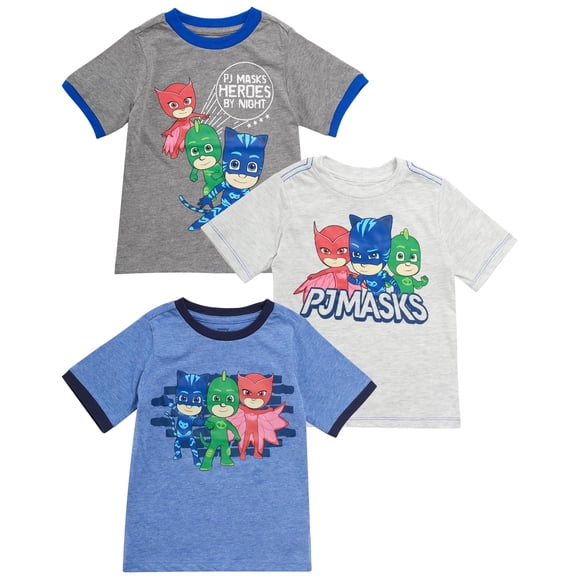 PJ Masks Toddler Boys T-Shirts 3 Pack - PJ Masks Clothes Featuring Catboy, Gekko, and Owlette (White/Grey/Blue, 6)