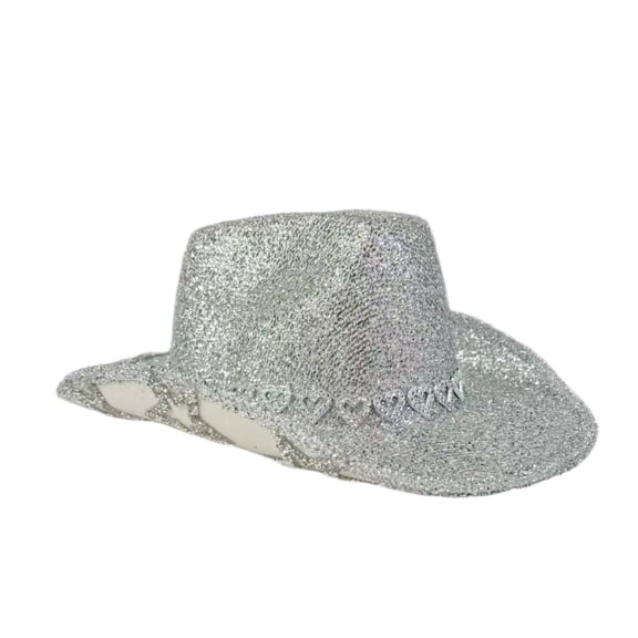 BRICH Men & Women Cowboy Hat Western Style Glitter Party Hats Silver One Size