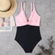 thumbnail image 5 of Traje de baño para mujer Color Block V Neck Bikini Sets para mujer (XL rosa y negro) FLhrweasw Para estrenar, 5 of 8