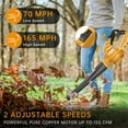 thumbnail image 5 of Cordless Leaf Blower, 20V Handheld Electric Leaf Blowers with 2 x Battery & Charger, 2 Speed Mode, 320CFM 165MPH, Lightweight Battery Powered Leaf Blowers for Leaf/Snow/Dust Blowing, Yellow, 5 of 7