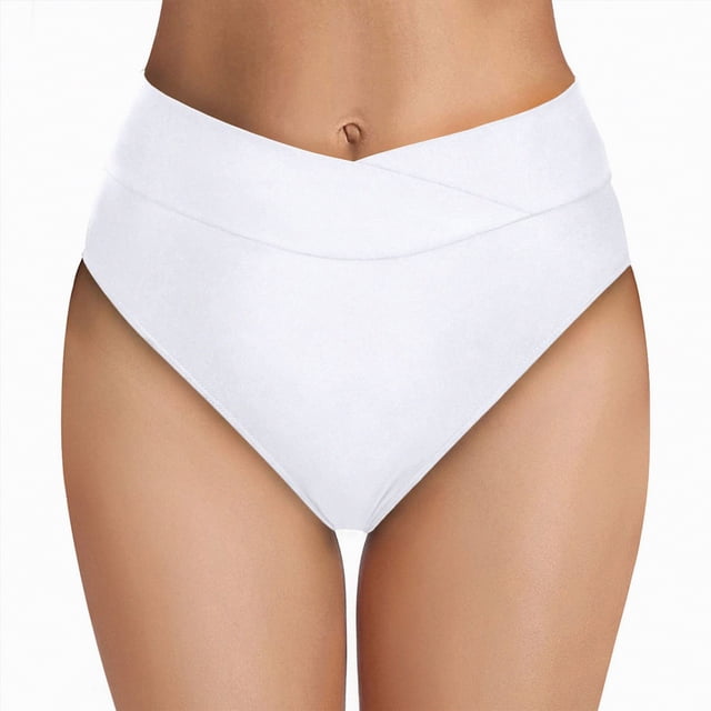 NIEWTR Women's Bikini Bottom Tummy Control Ruched High Waisted Bathing Suit Swim Bottom Summer Beach Clothes(White,M)