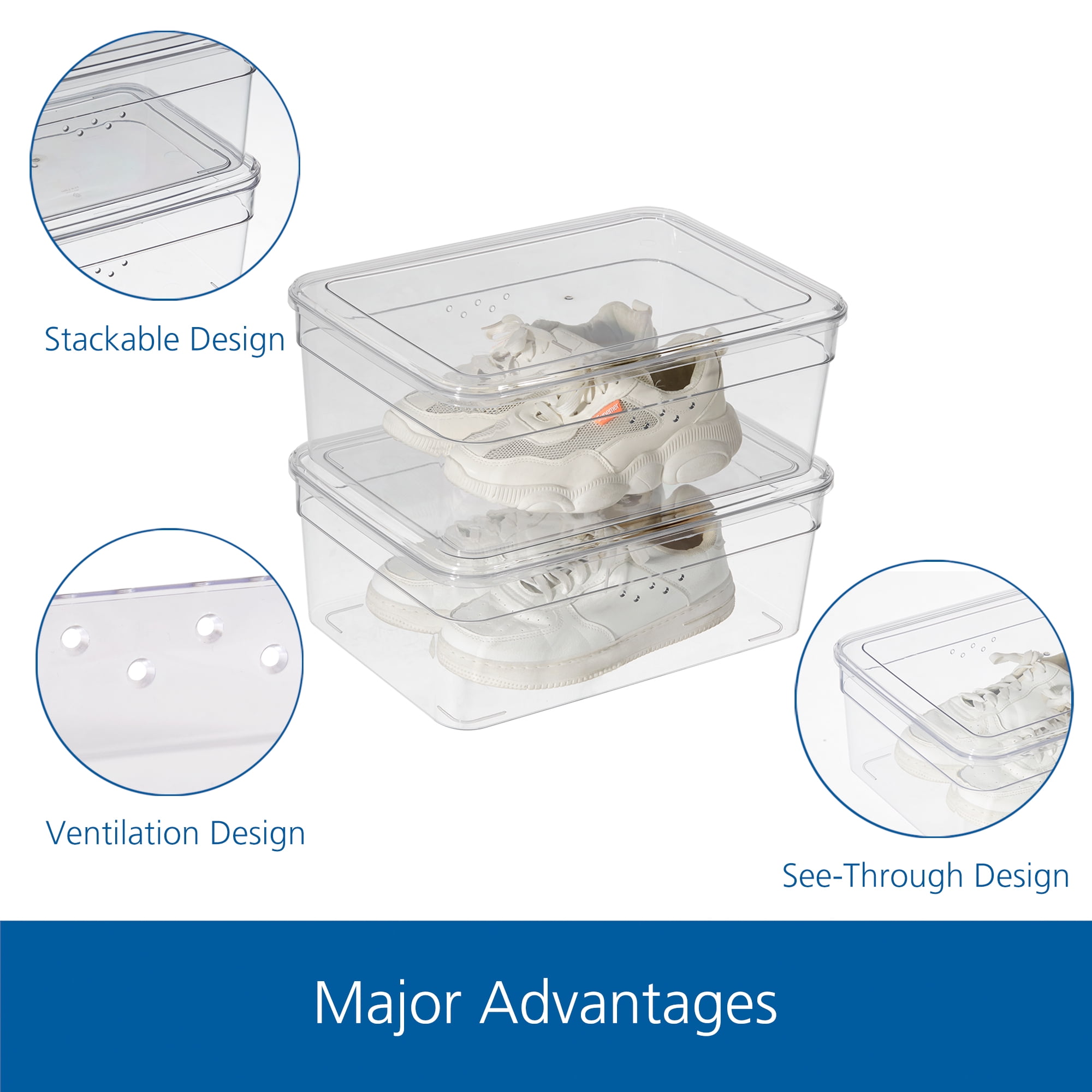 Mainstays Clear Glossy Plastic Extra Wide Closet Storage Shoe Organizer Shoe Box with Lid for Shoe Storage