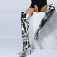 thumbnail image 7 of Stylish Women's Over-The-Knee Boots - Fashion Solid Color Bright Leather High Heel Side Zipper Design, 7 of 7
