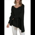 thumbnail image 1 of Suéter Tipo Poncho de Punto Extragrande, Informal, con Cuello en V, Mangas Murciélago y Dobladillo con Flecos para Mujer. Negro S/M, 1 of 9