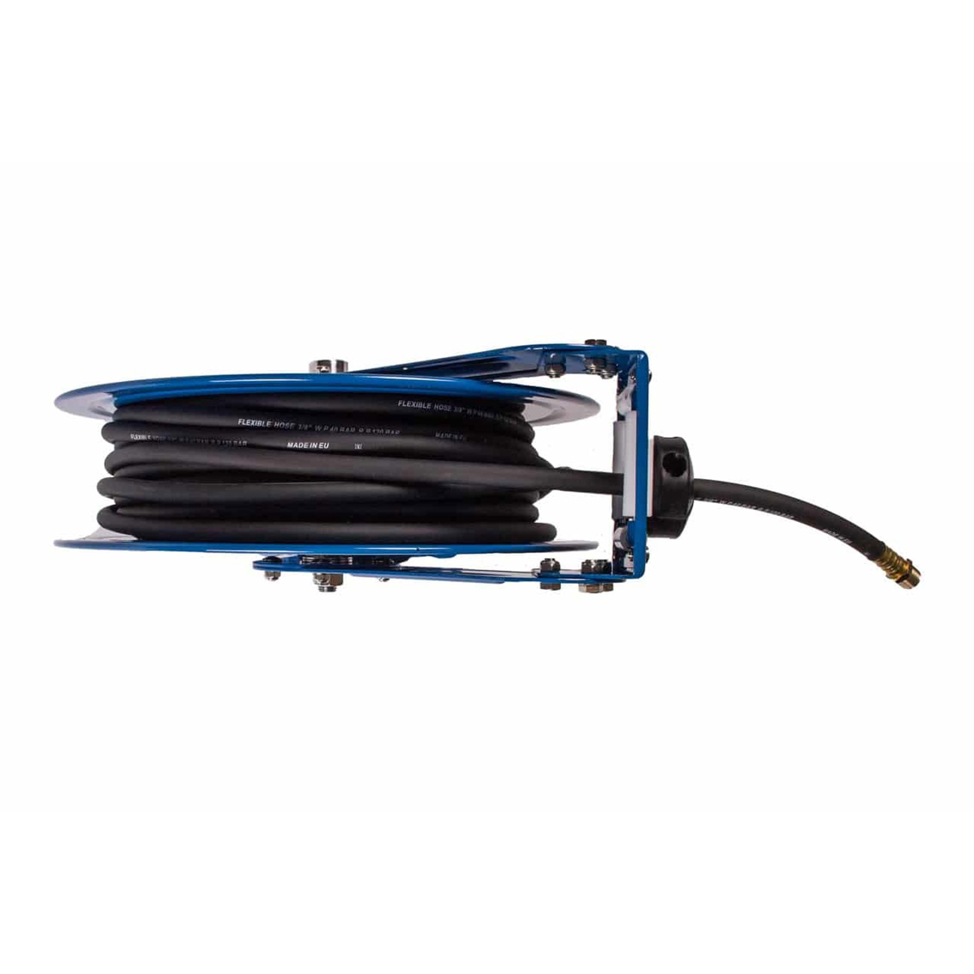 RapidAir 3/8 In by 50 Ft Dual Arm Auto Rewind Alloy Steel Hose Reel, Blue