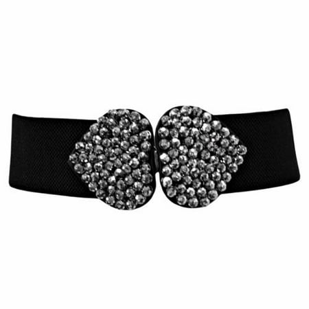 Luxury Divas Black Elastic Cinch Belt With Sparkly Beaded Spades Size X-Large