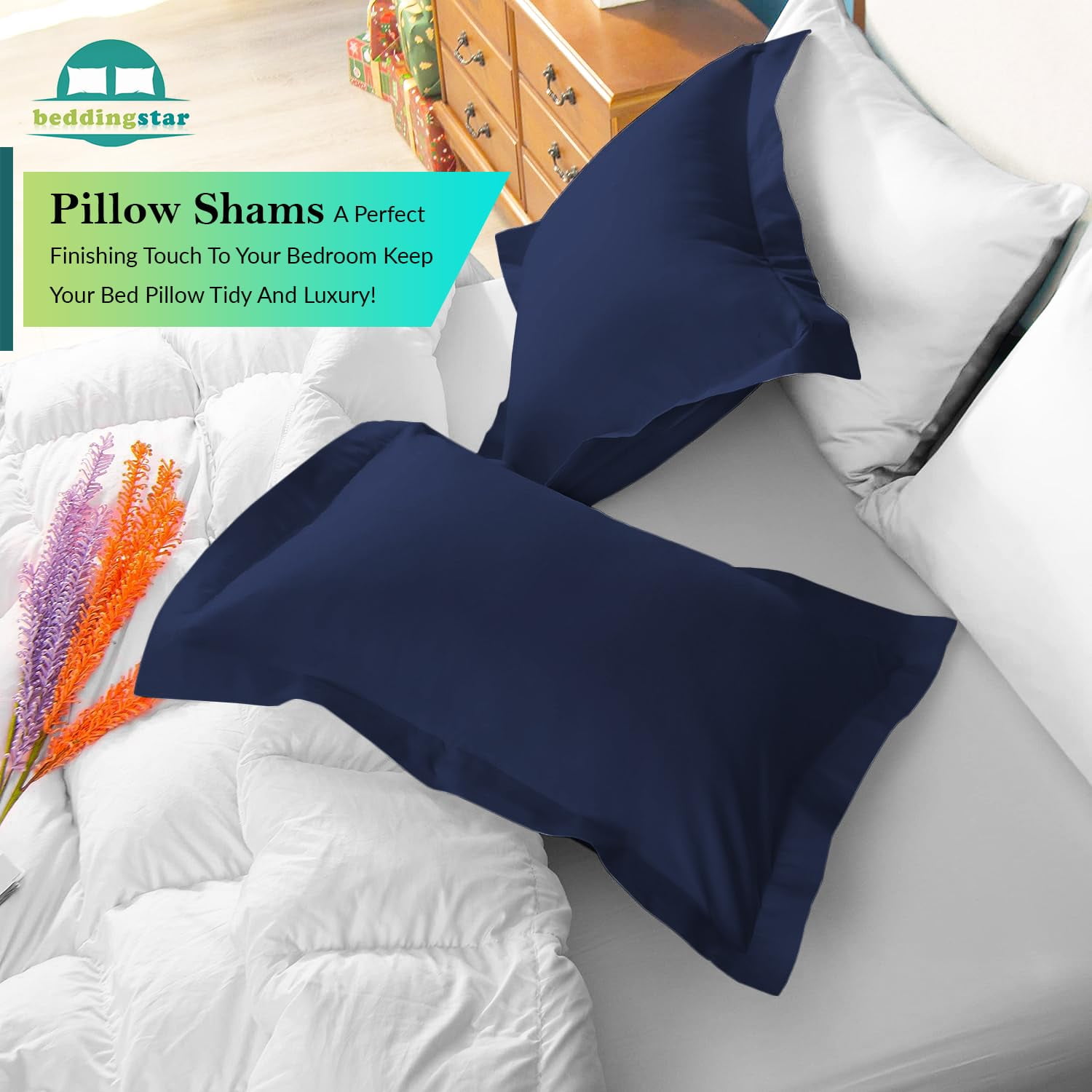 Standard Pillow Shams Set of 2 PC 100 Egyptian Cotton Navy Blue Pillow Shams Standard Size 20X26 Pillow Cases Premium 600 Thread Count Cushion Cover Decorative Standard Size Bed Pillow Covers Set Walm...