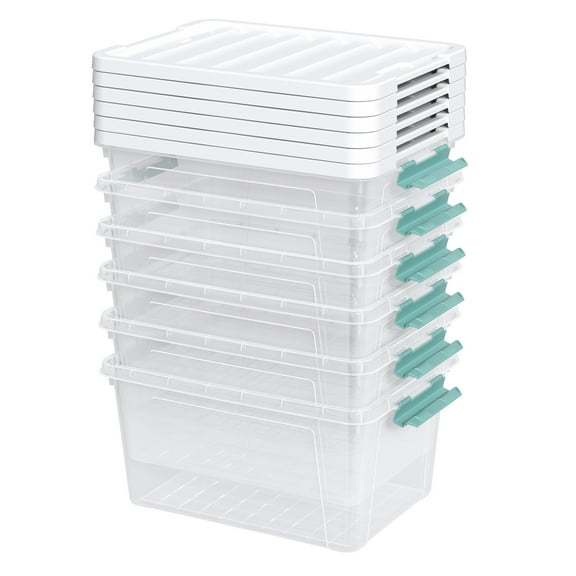 Haodehen 6-Pack Clear Plastic Storage Bins with Lids, 35 Quart Latch Storage Box