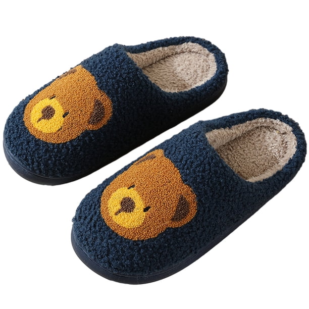WDOplteas Zapatilla oso pantuflas felpa para el zapatilla invierno para mujer (azul marino 43-44)