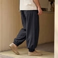 thumbnail image 5 of BVnarty Men's Solid Linen Beach Jogger Pants Loose Drawstring Elastic Waist Casual Long Trousers with Pockets for Vacation Outdoor Black M, 5 of 9