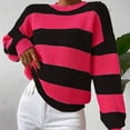 thumbnail image 2 of HOWPAY Oversized Sweaters for Women Striped Color Block Long Sleeve Crew Neck Comfy Loose Fit Ribbed Knit Pullover Tops Lightweight Fall Clothes Watermelon Red L, 2 of 3