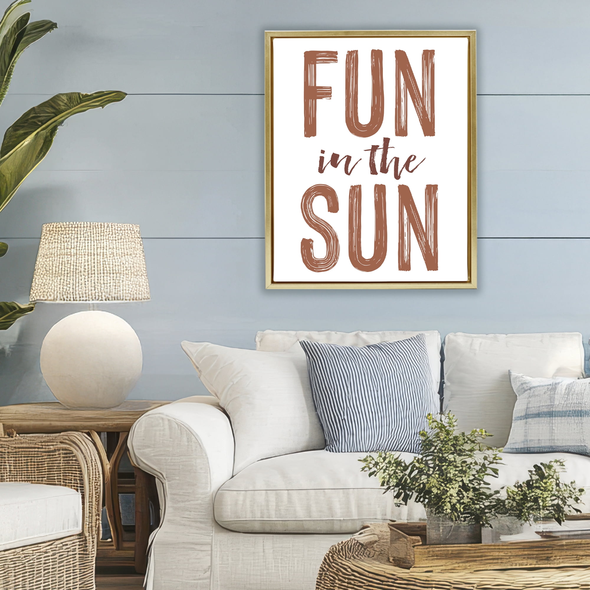 Summer Sentiment Fun In Sun Gold Framed Floater Canvas Wall Art, design by Lettered and Lined