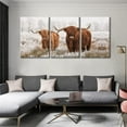 thumbnail image 3 of FCCUYE 3 Panel Canvas Wall Art Brown Scottish Highland Cattle Herd Wall Painting Canvas Artwork Wall Decor Posters and Prints Modern Canvas Art Stretched and Framed Ready to Hang, 60" Wx28 H, 3 of 6
