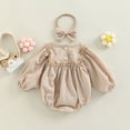 thumbnail image 2 of Staki Smocked Baby Girl Clothes Newborn Girl Bubble Romper Long Sleeve Jumpsuit And Headband Outfit Cute Infant Clothing 0-18M,3-6 Months, 2 of 9