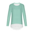 thumbnail image 4 of AINIYS Girls' Solid Color Loose Lace Hem Long Sleeve Crew Neck Top Round Neck Casual Sweatshirt with Lace Hem Solid Color Sweatshirt Autumn Long Sleeve Sweatshirt Green 12-13Years, 4 of 7