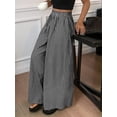 thumbnail image 5 of Women'S Striped Wide Leg Pants Elastic Waist Baggy Palazzo Trousers with Pockets Going Out Outfits Gray L, 5 of 10
