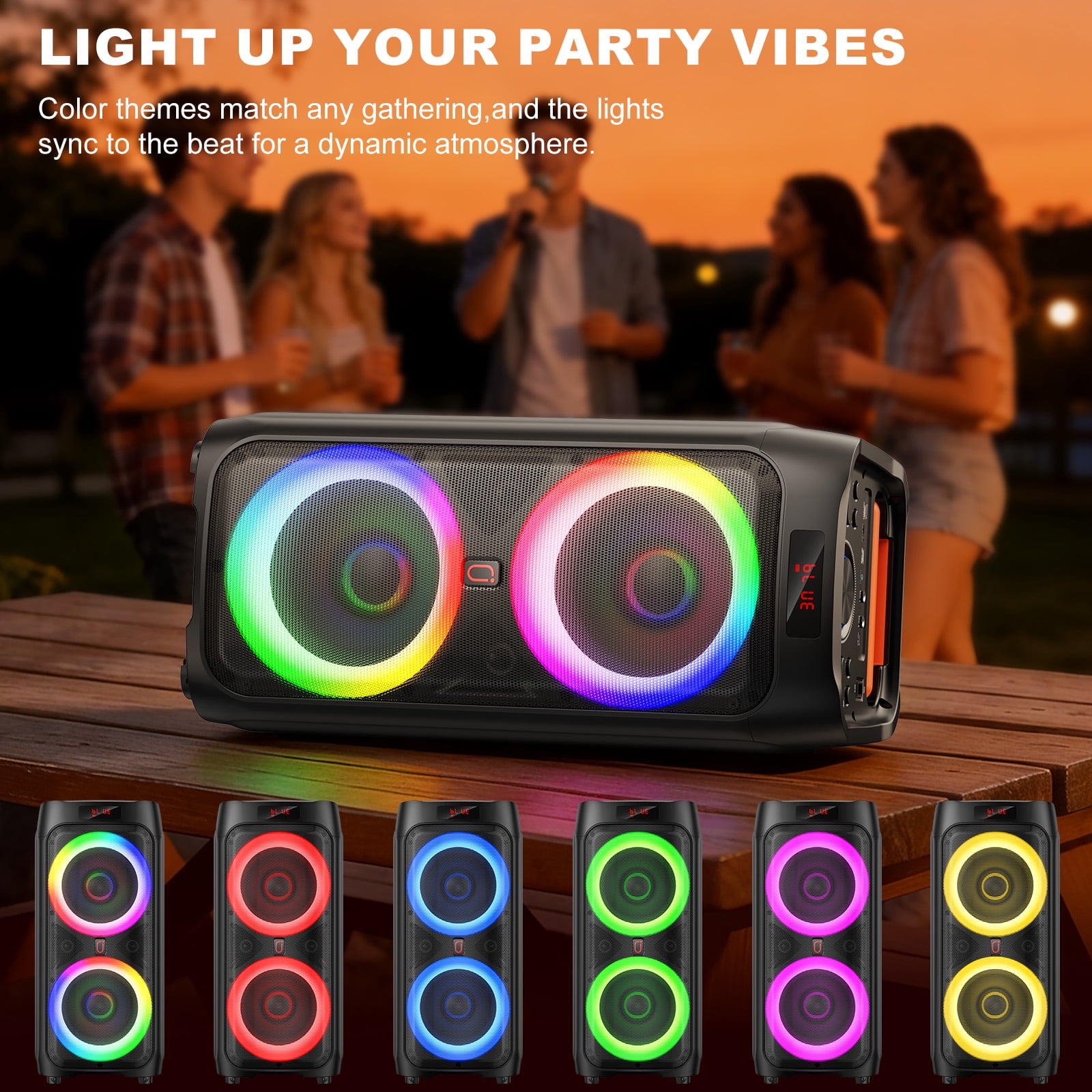 JYX Large Bluetooth Speaker, Portable Big Party Speaker with Wheels, Trolley Bar, DJ Light, Deep Bass Stereo System with 2 Wireless Mics and Remote, T9