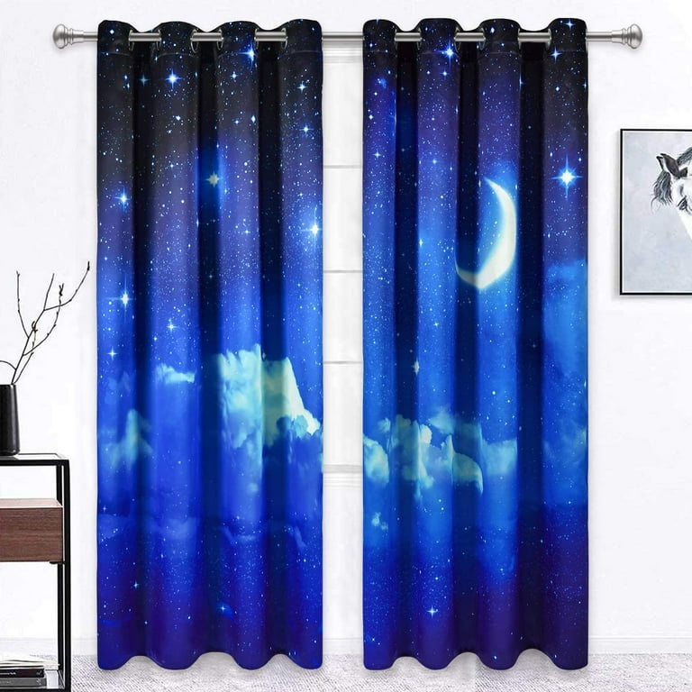 Galaxy Shining Stars Black Cloud Curtains, Rod Pocket Outer Space