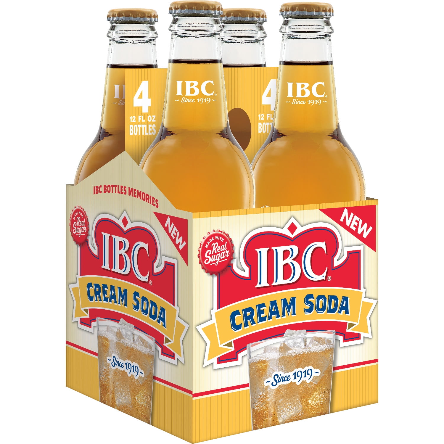 (3 pack) IBC Cream Soda Made with Sugar Glass Bottles, 12 Fl Oz, 4 Count