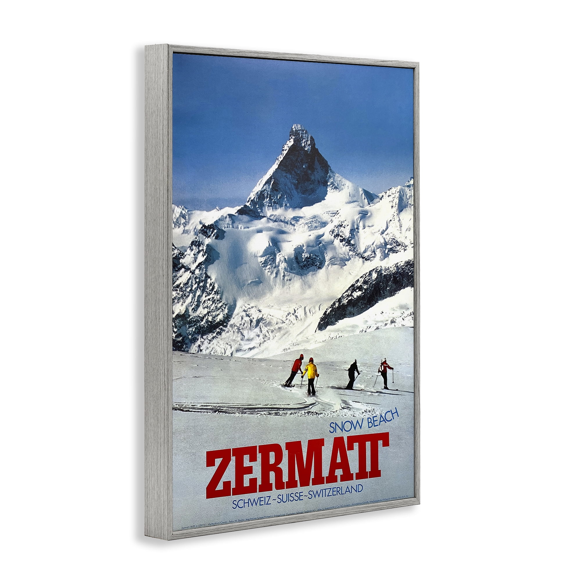 Stupell Industries Zermatt Snow Beach Gray Framed Giclee Art, design by Vintage Posters