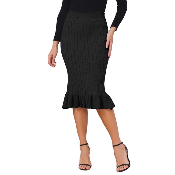 INSPIRE CHIC Womens Knit Mermaid Skirt Elastic High Waist Stretchy Bodycon Casual Fishtail Sweater Midi Skirts S Black