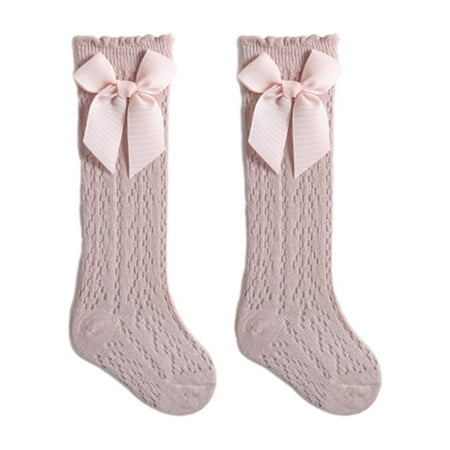 

Infant Baby Girls Long Stockings Princess Solid Color Cute Bowknot Socks Spring Summer Thin Mesh Over-The-Knee Socks