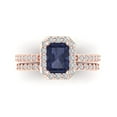 thumbnail image 2 of 2.22 ct Brilliant Emerald Cut Blue Sapphire 14k Rose Gold Halo Solitaire with Accents Engagement Bridal Wedding Ring Band Set size 4.5, 2 of 7