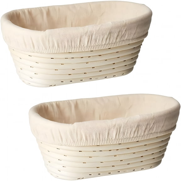 ACDANC 7" Oval Banneton Basket With Liner Rattan Brotform Dough Proofing Baskets For Making Beautiful Bread Set Of 2