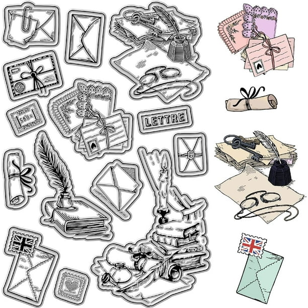 Sellos transparentes vintage para cartas, sobres, libros, sellos reutilizables con fondo de sello postal de silicona transparente