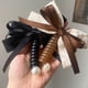 thumbnail image 1 of Ligas para el pelo de alambre telefónico Bowknot - Cintas suaves de cordón de poliéster para coletas y trenzas, impermeables y elásticas, 10 cm (café, negro), 1 of 2