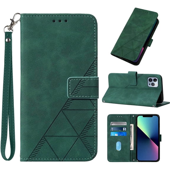 13 Pro Max Case,Compatible for iPhone 13 Pro Max Wallet Case,[Kickstand][Wrist Strap][Card Holder Slots] TPU Interior Protective PU Leather Folio Flip Cover for iPhone 13 Pro Max Case 2022 (Green)