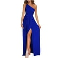 thumbnail image 2 of Off Shoulder Dresses for Women Elegant One Shoulder Hanging Neck Festive Party Dress High Waist Open Extra High Split Long Dresses, 2 of 9