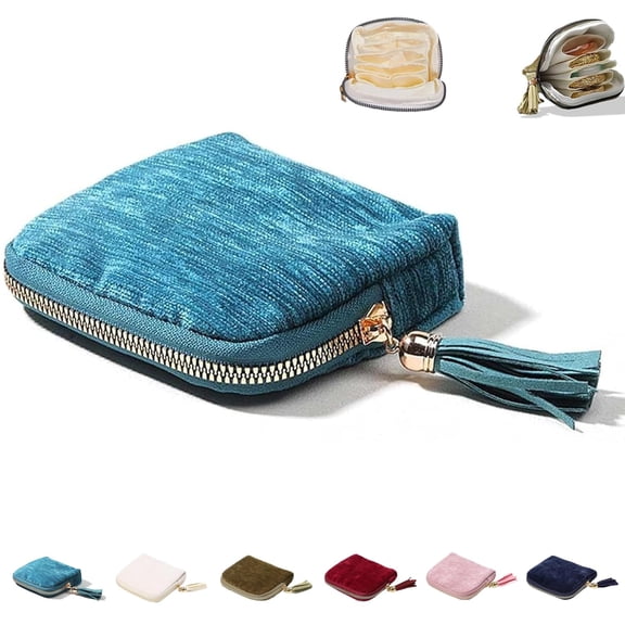 Jewelry Zippered Pocket Case Travel Jewelry Bag, Portable Foldable Mini Jewelrys Travels Bag with Tassel Zipper Design for Bangles Bracelets Earrings Necklaces Rings