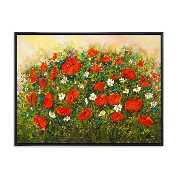 Designart 'The Fields of Red Wildflowers' Traditional Framed Canvas Wall Art Print