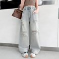 thumbnail image 5 of GYRATEDREAM Girls Jeans Baggy Pants Wide Leg/Flare/Skinny Denim Ripped High Waisted Teen Clothes Casual Streetwear Long Pants with Pocket Kids 5-14Y, 5 of 11